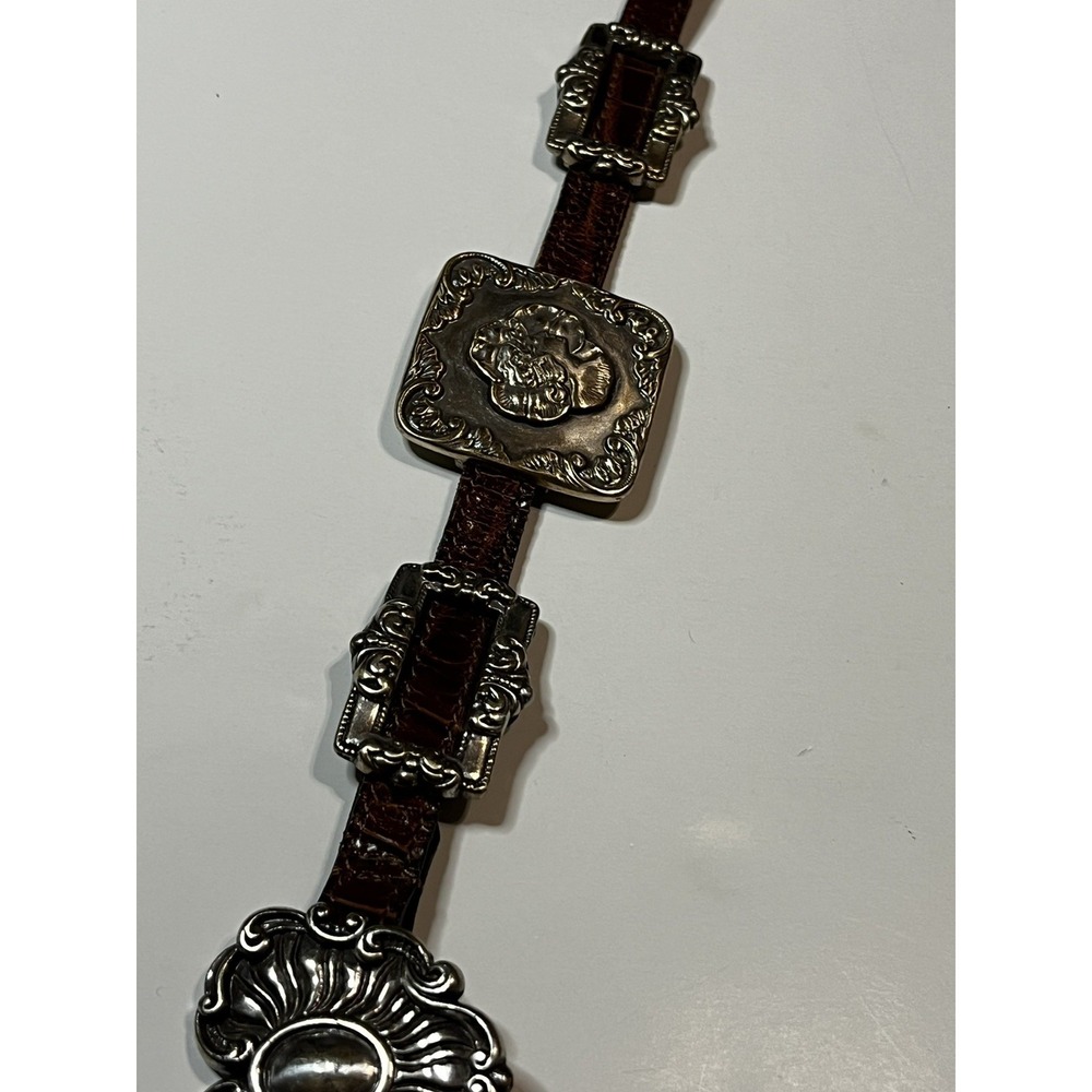 Brighton Concho Belt M Brown Leather Silver-Tone Medallion Western Vintage 1993 - Picture 9 of 9